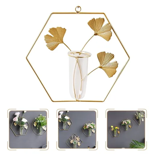 1Pc Golden Hydroponics Plants Pot Wall Hanging Vase for Modern Home Decoration