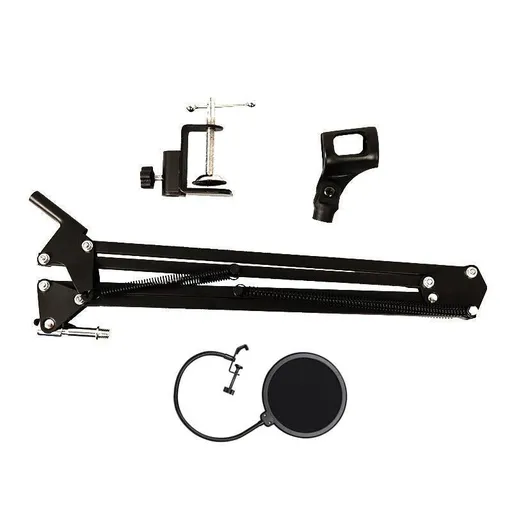 Microphone Suspension Boom Arm Desktop Stand Mic Holder Mount and Pop Filter - Mic Stand with Pop Filter