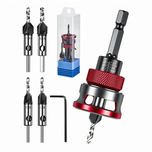 7 PCS Countersink Drill Bits Set, 4PCS Four-Flute M2 Tapered Drill Bits and Adjustable Depth Stop Collar