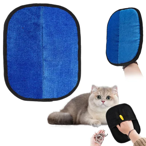 Pet Grooming Gloves, Cat Grooming Gloves for Dog & Cat, Cat Brush Glove for Carpet, Couch, Clothing, Furniture, Blue, 18.5 x 24 cm