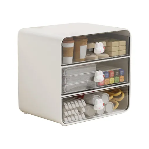 Cosmetics Storage Box Drawer Type Makeup Storage Box Desktop Shelf Basket for Student Dormitory Home Large White Rabbit