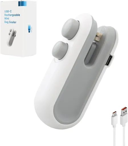 Mini Bag Sealer, USB-C rechargeable, 2 in 1 Heat Sealer with Cutter and Magnet, Mini Resealer Machine for Plastic Bags Snack Bags.