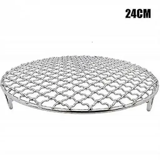 Round Stainless Steel BBQ Grill Rack, Cooling, Roasting and Steaming Grate for Grills, Ovens and Kitchens, Silver, 24 cm