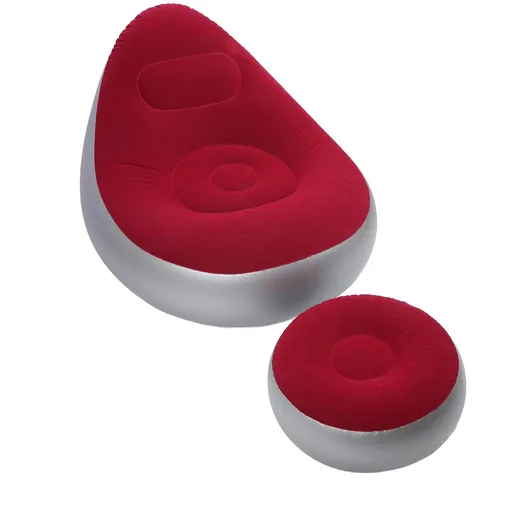 Inflatable Lounge Chair Folding Portable Blow Up Sofa with Footstool for Indoor Outdoor Balcony Backyard Camping Picnic Red