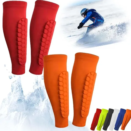 Ski Shin Guards - Breathable Elastic Leg Protection with Soft Anti-Collision Pads, Lightweight Slip-On Design for Secure Fit and Comfortable Skiing Protection