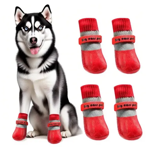 Waterproof Anti Slip Pet Shoes with Rubber Sole for Indoor and Outdoor Use Red - L