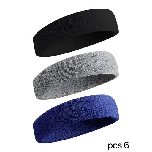 6pack Sweatbands Sports Headband for Men & Women - Moisture Wicking Athletic Cotton Cloth Sweatband for Tennis, Basketball, Running, Gym, Working Out