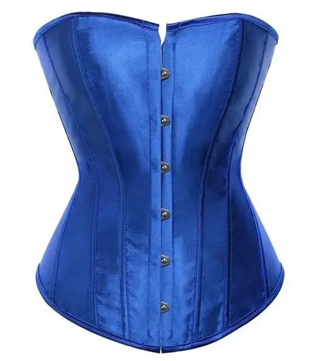 House Of Dasein Satin Over Bust Corset Lace Up Back Pink Purple Blue Gold Red Erotic Lingerie - Blue - M