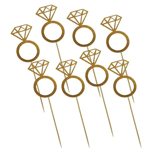 Gold Glitter Cupcake Toppers Mini Diamond Ring Cakes Toppers for Wedding, Birthday Party, Engagement Party,10 Pack