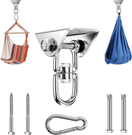 Professional Ceiling Hook with 500kg Load Capacity - 360° Rotatable - With Carabiner - Punching Bag Suspension System - Suspension Hook - Ceiling Bracket - Swing Hook - Hanging Punching Bag, Swing, Rocking Chair, and Hanging Chair