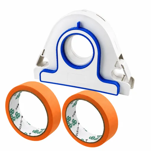 Painters Masking Tape Dispenser Handheld Tape Applicator Tool for Wall Edge Trim Door Frame Window Border Painting Preparation Quick Straight Tape Laying (Grout Tool + 2 Rolls Orange Masking Tape)