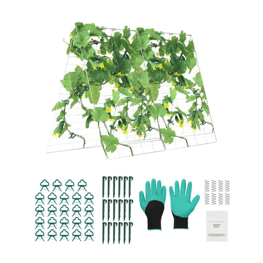 Cucumber Trellis for Climbing Plants, 35" x 55" Foldable Cucumber Trellis Set with Plant Clips, Metal Garden Trellis for Raised Bed, Outdoor Plant Grow Support for Tomato, Squash, Vegetable