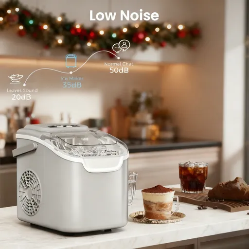 Desktop Ice Maker, Produces Ice in 6 Minutes with a Capacity of 26 Pounds, Energy-Saving 30% and Operating Noise Below 40 Decibels, Portable Ice Maker with Built-in Ice Basket, Suitable for Home and Camping.(GREY)