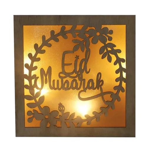 Wooden Eid Crafts Night Light 3D Ramadan Mubarak Lamp Handmade Wooden Moon Star LED Lights Decoration