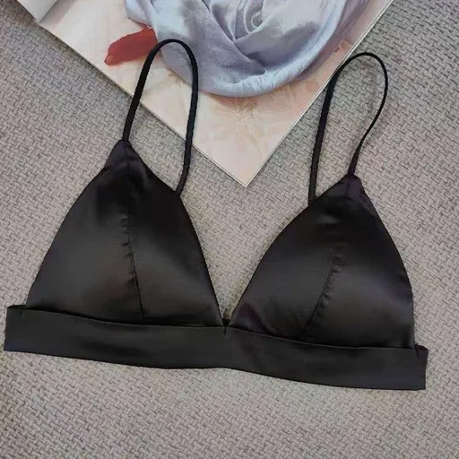 House Of Dasein Triangle Cup Bra Summer Thin Strap Satin Wire Free Bustier Large Chest Minimizer Sexy Lingerie - Black - S