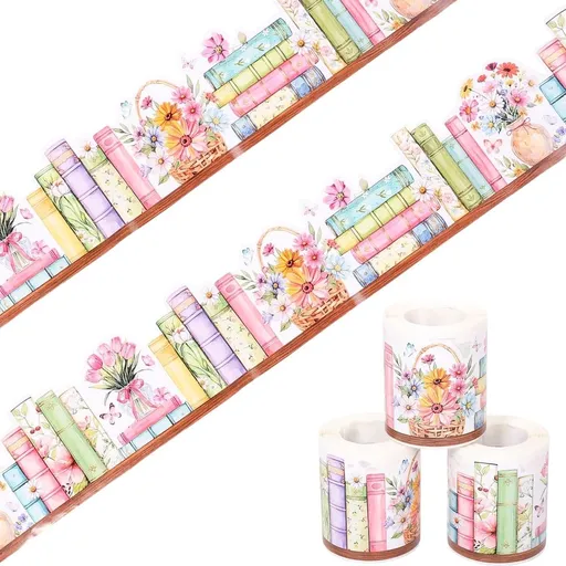 3 Rolls Decorative Bookshelf Border Trim, Book Style Immersive Decor, Playful Bookshelf Design, for Blackboard Bulletin Board Classroom Library