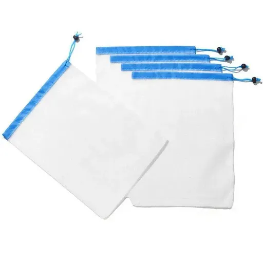 Up 15X Eco Friendly Reusable Mesh Produce Bags Superior Double Stitched Strength - 5PCS Large Blue