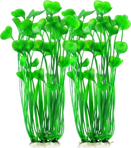 Plastic Fish Tank Plants, 2 Pack Artificial Tall Aquarium Plants for Fish Tank Decor,Fish tank landscaping decoration with aquatic plants (Green)