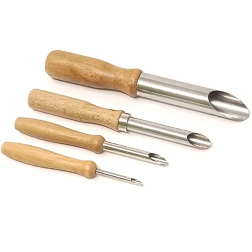 4 Pack Stainless Steel Circular Clay Hole Cutters, Wooden Handle Clay Tools for Drilling and Sculpture, Pottery Tools and Supplies