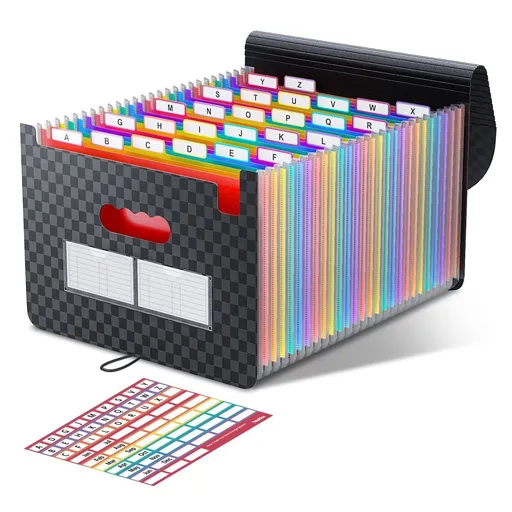 Accordion File Organizer, 26 Pockets Expanding File Folders, Monthly Bill Receipt Documents Organizer, A-Z Colorful Tabs, Letter/A4 Size for Classroom Office Organization Home Hospital - Matte black - Size 1Pack