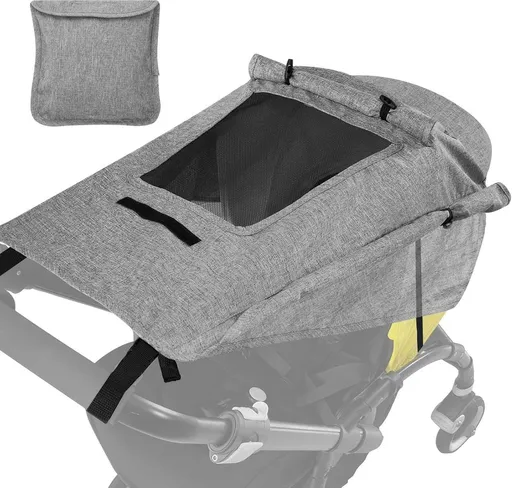 Universal Stroller Sun Canopy with Viewing Window, UV Protection, Waterproof, Grey, Easy Installation