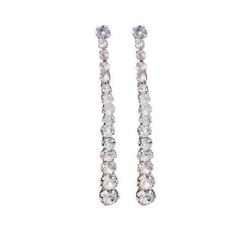 Silver Long Crystal Line Earrings For Women Chic Rhinestone Statement Chain Dangle Earrings Bridal Wedding Party Jewelry Girls