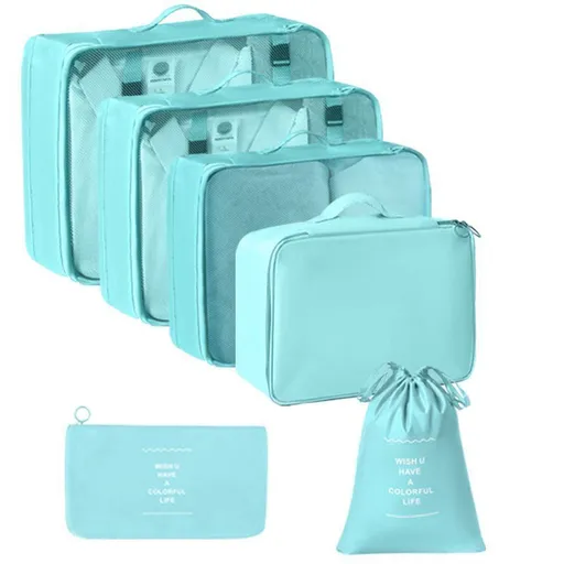 Lightweight Suitcase Clothes Packing Organizer Set, 6 Pcs Travel Storage Pouches, Bright Blue, Lovely Holiday Traveller Gift