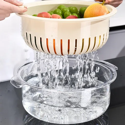 Kitchen Bowl Set 2 in 1 Fruit Vegetable Washing Food Strainers, Large Plastic Double Layered Strainer Basket for Pasta, Spaghetti
