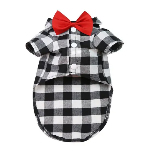 Shine Dog Plaid Shirt Suit Wedding Teddy Black and White Plaid Bow-tie Shirt 2XL bust 58 back length 40cm
