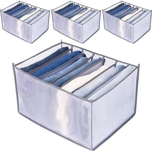 Wardrobe Clothes Organizer for Jeans, Upgraded Drawer Organizers for Clothing with Handle Foldable, Drawer Organizers Clothes(Gray,1PCS-M) 4PCS-7 Cell(2*L+ 3*M)