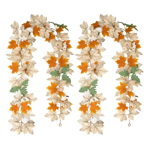Artificial Maple Leaf Rattan Fake Vine with Autumn Leaves Simulation Hanging Plants Greenery for Home Garden Hotel Wedding(2pcs)