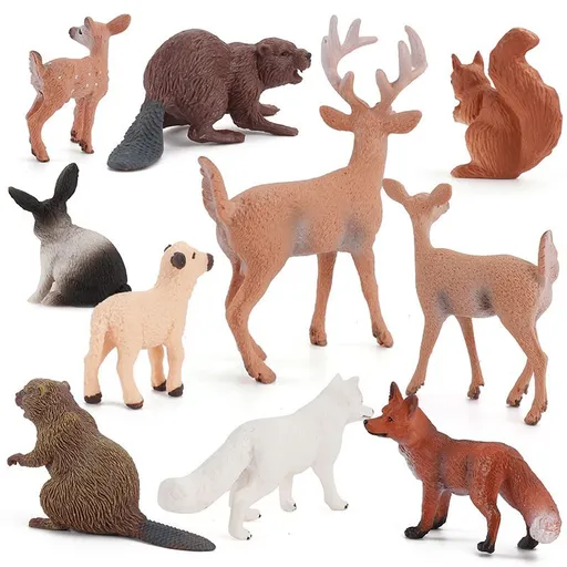 10PCS Forest Animals Figures, Woodland Creatures Figurines, Miniature （Beaver+Red Fox+Sheep+Rabbit+Squirrel+Arctic Fox+Deer）