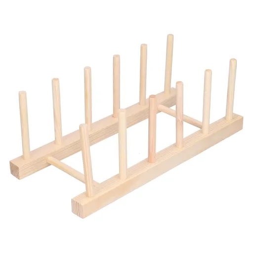 Bamboo Dish Plate Lightweight Portable Environmental Friendly Durable Pine Wood Dish Rack5 Grids 28cm
