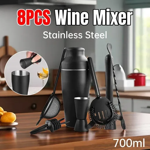 8PCS/700ML Stainless Steel Cocktail Shaker Bartender Tools Set Bar Supplies