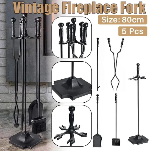 5-Piece Fireplace Tool Set with Stand