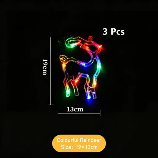 Battery Powered Suction Cup Window Lights, Colourful Reindeer LED Curtain Lamp 3 Pack, Lovely Holiday Decoration For Christmas