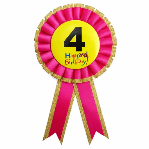 Kids Birthday Badge Rosette with Ribbon Party Favour Fancy Dress - Age 4 Pink