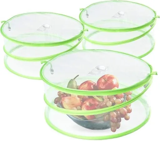 Pop-Up Food Umbrellas with Fine Mesh - Foldable Bottomless Insect Screen - Ideal for Home and Camping - Green 3-Pack