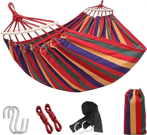 Portable Camping Hammock, Lightweight Fabric Hanging Bed for Backpacking, Beach, Patio, Backyard, Travel and Outdoor Relaxation, Red