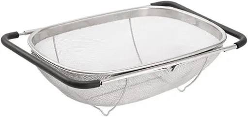 Over Sink Expandable Stainless Steel Colander, Fine Mesh Strainer Basket with Rubber Grip Handles for Rinsing Pasta, Fruit and Vegetables