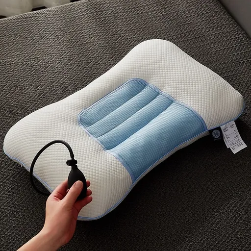 Blue Airbag Adjustable Cervical Neck Support Pillow - All Reason High Resilient Ergonomic Bed Traction Pillow with 4D Textured Massage Nodes and Removable Breathable Cover