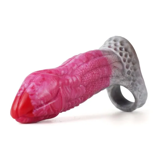 House Of Dasein Tyrannosaurus Beast Fantasy Silicone Large Realistic Penis Sleeve - Grey/Pink