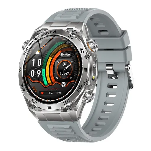 Smart Watch with Bluetooth Calling - 1.53" IPS Screen Health Tracker with Heart Rate SpO2 Sleep Monitor - IP68 Waterproof Smartwatch - Gray Rubber