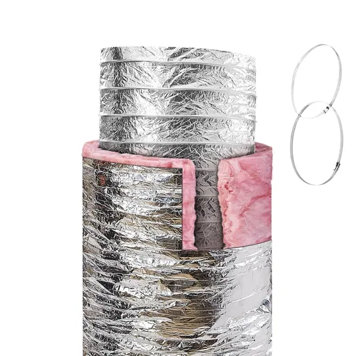 Dryer Vent Hose, 254MM Insulated Flexible Duct 7.62M Long with 2 Duct Clamps, Heavy-Duty Three Layer Protection for HVAC Heating Cooling Ventilation and Exhaust, R-6.0 Flame Resistance Value