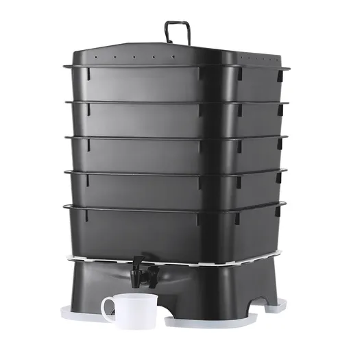 5-Tray Worm Composter, 50 L Worm Compost Bin Outdoor and Indoor, Sustainable Design Worm Farm Kit, for Recycling Food Waste, Worm Castings, Worm Tea, Vermiculture and Vermicomposting