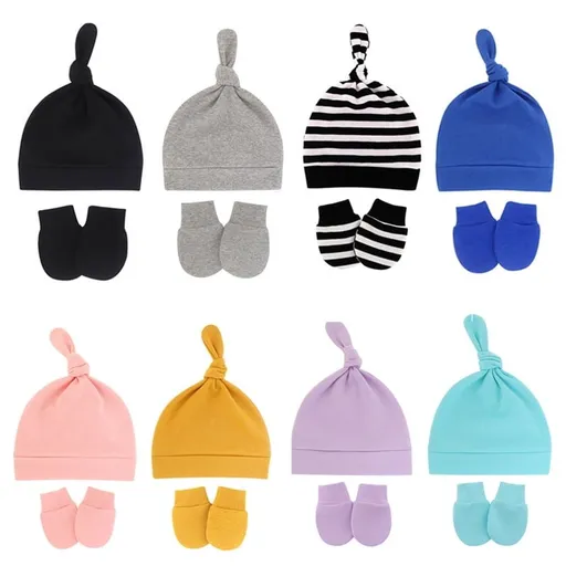 Newborn Baby Hats and Mittens Set Infant Beanie Cap Toddler Gloves Newborn Hospital Hats for Baby Boy Girl 0-6 Months