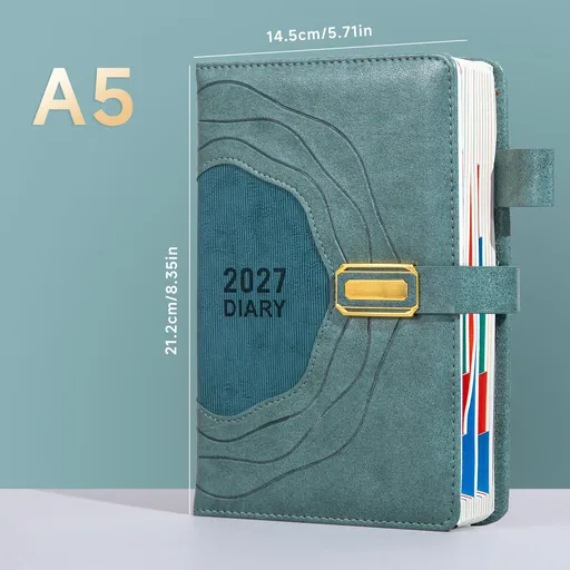 2027 A5 Vintage Annual Planner | Daily Planning + Weekly & Monthly Notes, Academic Style Faux Leather Cover, Efficient Time Management（GREEN)