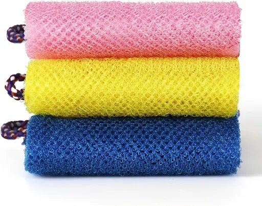 3 Pcs African Net Bath Sponge Double Layer Exfoliating Washcloth Body Scrubber with Handle for Adult and Kids