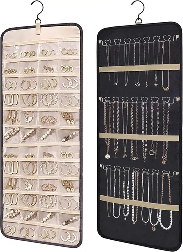 Hanging Jewelry Organizer- Dual-Sided Hanging Jewelry Organizers and Storage for Necklaces, Earrings Holder on Closet, Wall, Door, Christmas Gifts for Women,Black L