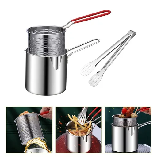 Stainless Steel Stock Fry Pot with Strainer Basket, Deep Fryers Frying Pot for Frying Fish Shrimp Chicken and Fries (with Clip)